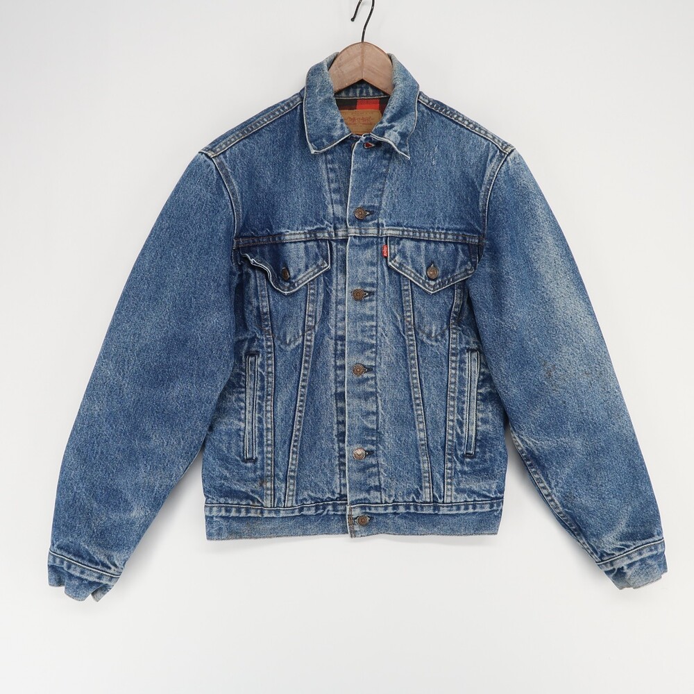 Vintage Levis Trucker‎ Jacket Adult 36 Blue Red Blanket Lined Made In USA 71401